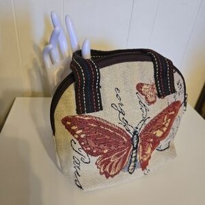 Butterfly Canvas Mini Bag in Cream and Red